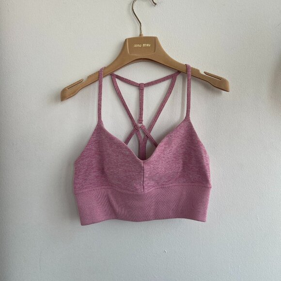 ALO Yoga Heather Pink Sports Bra - Picture 1 of 3
